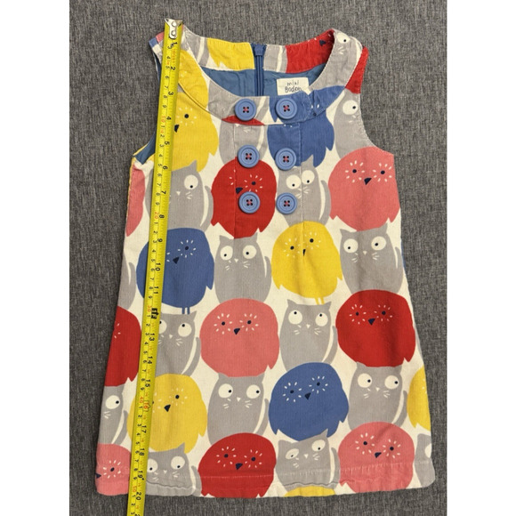 Mini Boden Corduroy Gray Cats and Primary Colored Owls Jumper Dress Size 2/3Y - Picture 4 of 7